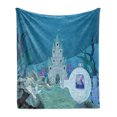 thumbnail image 1 of Ocean Soft Flannel Fleece Throw Blanket, Fairytale Mermaid Castle with Dolphins Moss Fish Sun Beams Art Print, Cozy Plush for Indoor and Outdoor Use, 50" x 60", Turquoise Pale Blue Teal, by Ambesonne, 1 of 5