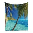 thumbnail image 1 of Ocean Soft Flannel Fleece Throw Blanket, Image of a Tropical Island Beach Theme the Palm Trees and Clear Sea Print, Cozy Plush for Indoor and Outdoor Use, 50" x 70", Turquoise Blue, by Ambesonne, 1 of 5