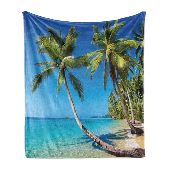 Ocean Soft Flannel Fleece Throw Blanket, Kood Island Thailand Journey Vacation Heaven Travel Destination in Asia, Cozy Plush for Indoor and Outdoor Use, 70" x 90", Blue Green Pale Brown, by Ambesonne