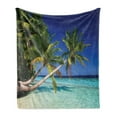 thumbnail image 1 of Ocean Soft Flannel Fleece Throw Blanket, Maldives Bay Paradise Resort Summer in Pacific Holiday Destinations, Cozy Plush for Indoor and Outdoor Use, 50" x 60", Turquoise Navy Blue, by Ambesonne, 1 of 5