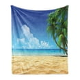 thumbnail image 1 of Ocean Soft Flannel Fleece Throw Blanket, Palm Tree Leaves in the Tropical Sand Beach Sea Landscape Graphic Print, Cozy Plush for Indoor and Outdoor Use, 50" x 70", Cream and Navy Green, by Ambesonne, 1 of 5