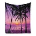 thumbnail image 1 of Ocean Soft Flannel Fleece Throw Blanket, Palm Trees Silhouette at Sunset Dreamy Dusk Warm Exotic Twilight Scenery Image, Cozy Plush for Indoor and Outdoor Use, 70" x 90", Purple Black, by Ambesonne, 1 of 5