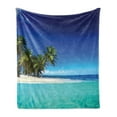 thumbnail image 1 of Ocean Soft Flannel Fleece Throw Blanket, Seaside View Tropical Island Coast Jungle Nature Landscape Picture, Cozy Plush for Indoor and Outdoor Use, 50" x 60", Royal Blue Turquoise, by Ambesonne, 1 of 5