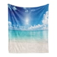 thumbnail image 1 of Ocean Soft Flannel Fleece Throw Blanket, Sky and Sea Landscape Sand Tropical Beach Clouds Sun Hot Heaven Summer, Cozy Plush for Indoor and Outdoor Use, 60" x 80", Cream Turquoise White, by Ambesonne, 1 of 6