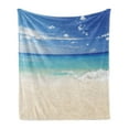 thumbnail image 1 of Ocean Soft Flannel Fleece Throw Blanket, Tropic Coast Style Sandy Shore and Sea Waves Escape to Paradise Theme, Cozy Plush for Indoor and Outdoor Use, 50" x 60", Cream Turquoise White, by Ambesonne, 1 of 5