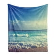 thumbnail image 1 of Ocean Soft Flannel Fleece Throw Blanket, Tropical Island Paradise Beach at Sunset Time Waves and the Misty Sea Image, Cozy Plush for Indoor and Outdoor Use, 70" x 90", Cream Turquoise, by Ambesonne, 1 of 5