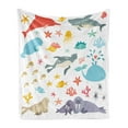 thumbnail image 1 of Ocean Soft Flannel Fleece Throw Blanket, Whale Squid Sea Lion Shark Jellyfish Clownfish Dolphin Starfish Stingrays Colorful, Cozy Plush for Indoor and Outdoor Use, 60" x 80", Multicolor, by Ambesonne, 1 of 6