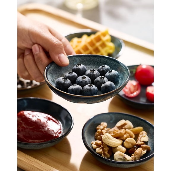 Ocean Soy Sauce Dishes of 6, Oval Ceramic Small Bowls for Kitchen, 2.1oz Reactive Glaze Deep Forest