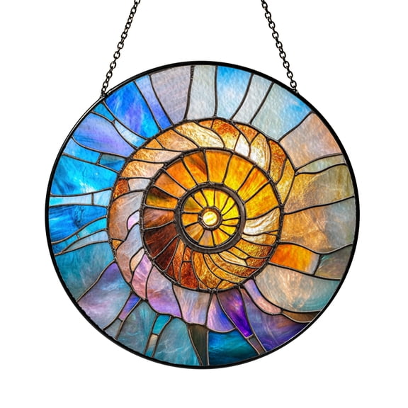 Ocean Spiral Stained Glass Suncatcher Nautilus Shell Window Hanging Coastal Home Decor Ocean Inspired Gift Sun Catcher Ornament