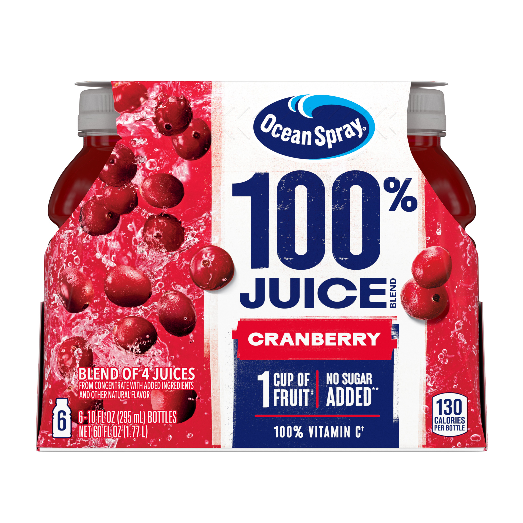Ocean Spray® 100% Juice Cranberry Juice Blend, 10 fl oz Bottles, 6 Count - image 1 of 7