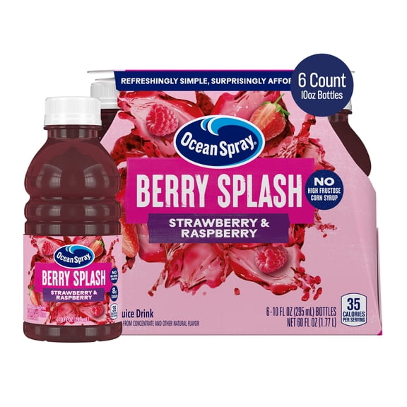 Ocean Spray® Berry Splash – Strawberry & Raspberry 10 fl oz Bottle, 6Pack