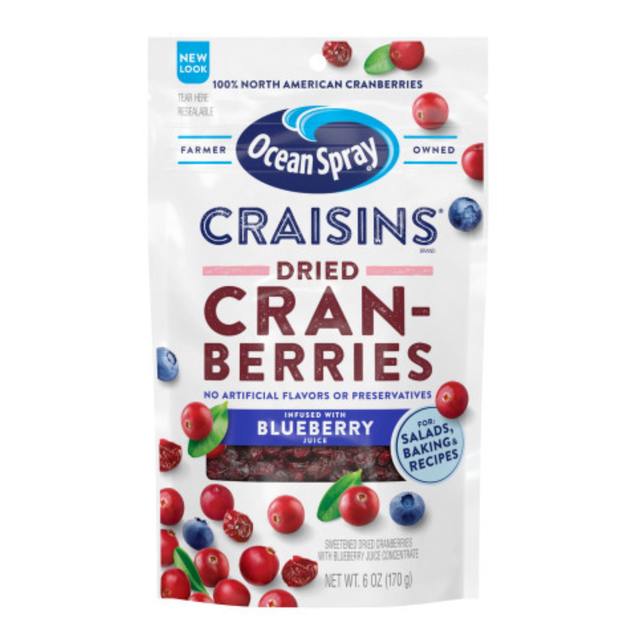 Ocean Spray Craisins Dried Cranberries Infused with Blueberry Juice, 6 Oz.