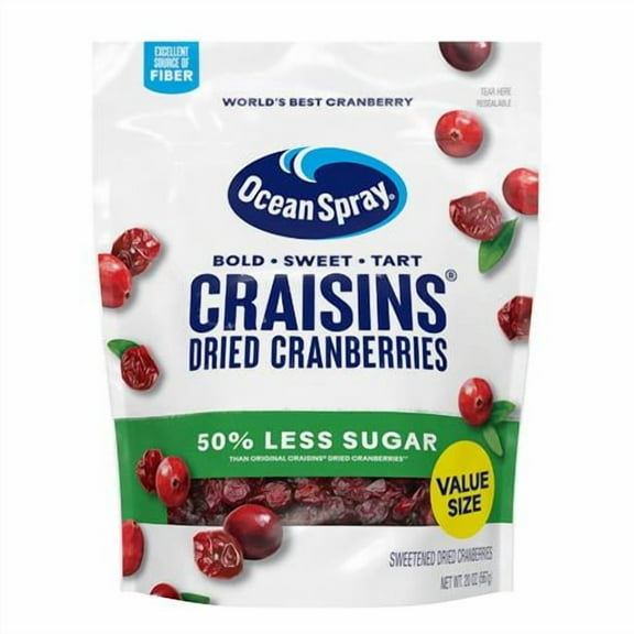 Ocean Spray Craisins Dried Cranberries, Reduced Sugar, 20 Ounce - Pack of 2