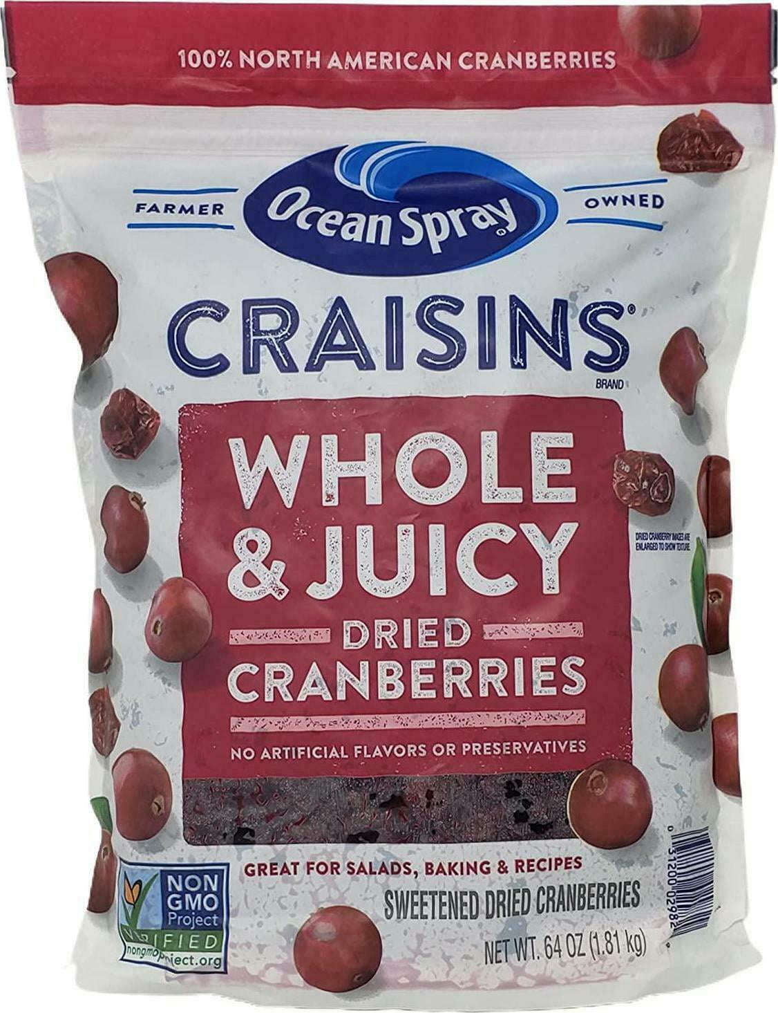 Ocean Spray Craisins Dried Cranberries Whole & Juicy 64 oz