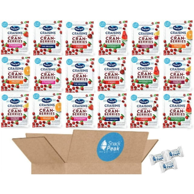 Ocean Spray Craisins Individual Packs – Snack Peak Variety Gift Box (18 packages) – Original, Cherry, Orange, Strawberry, Raspberry Lemonade, Watermelon