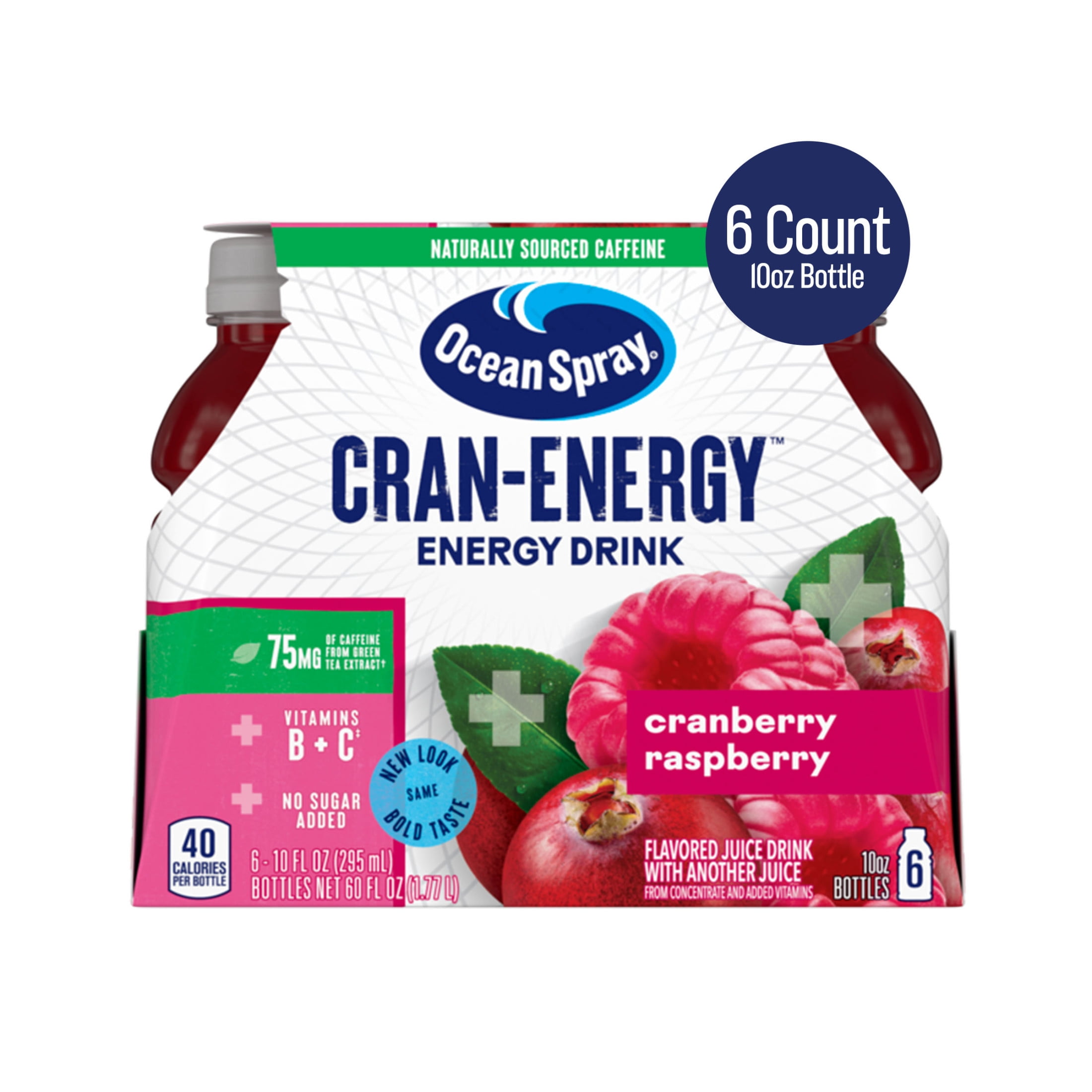 Ocean Spray Cran-Energy Cranberry Raspberry Juice Drinks, 10 fl oz Bottles, 6 Count