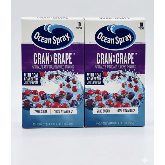Ocean Spray Cran-Grape Sugar Free Drink Mix Packets, 10 Count (Pack of 2)