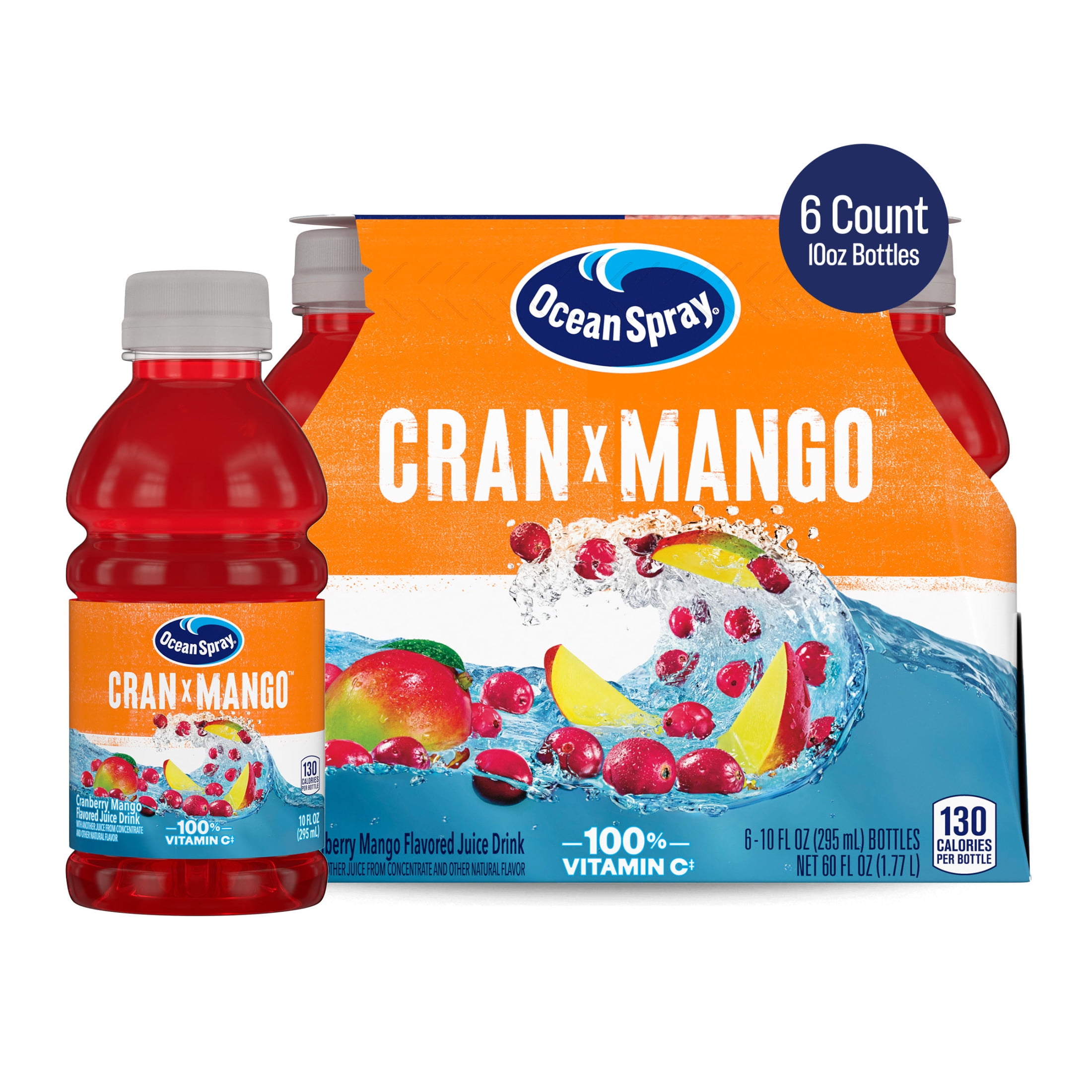 Ocean Spray Cran-Mango Cranberry Mango Juice Drinks, 10 fl oz Bottles, 6 Count