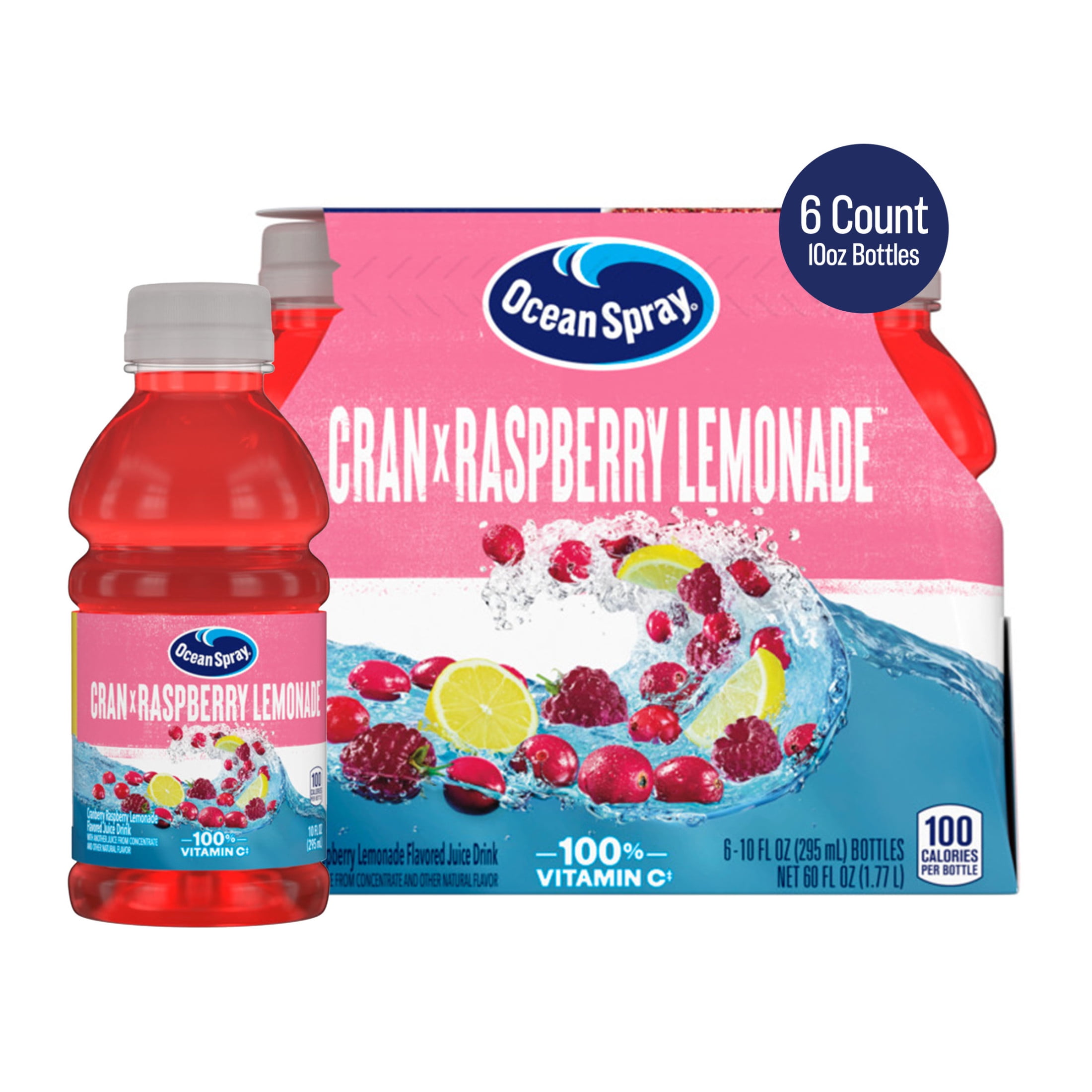 Ocean Spray Cran-Raspberry Lemonade Cranberry Raspberry Lemonade Juice Drinks, 10 fl oz Bottles, 6 Count