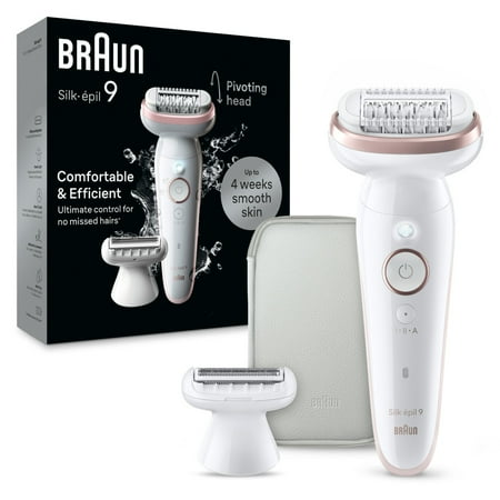 Braun - Silk-épil 9 Pivoting Head, Wet and Dry Epilator, Includes Shaver Head and Trimmer Comb - White/Flamingo