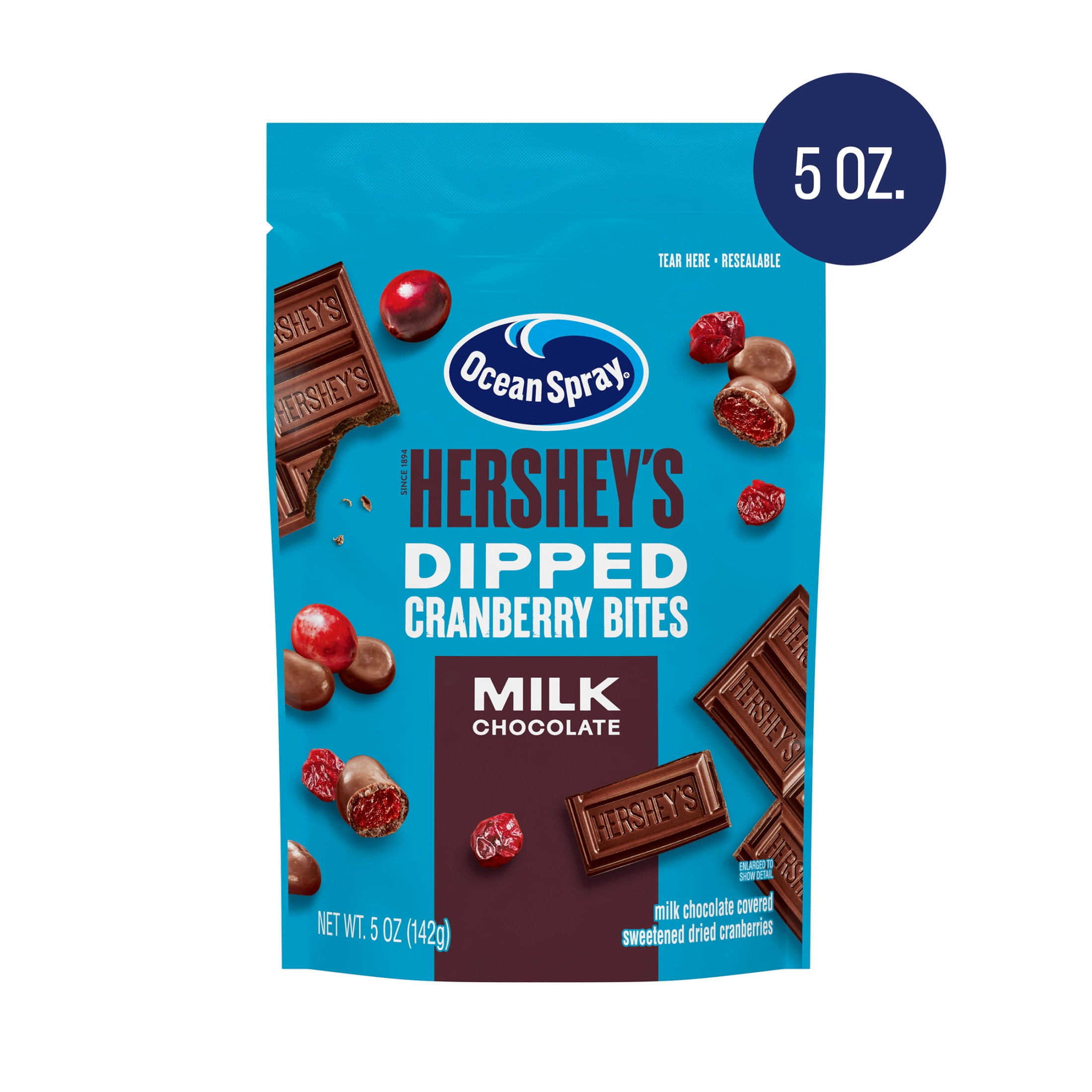 Ocean Spray HERSHEYS Milk Chocolate Dipped Cranberry Bites, Chocolate Covered Dried Cranberries, 5 oz Pouch