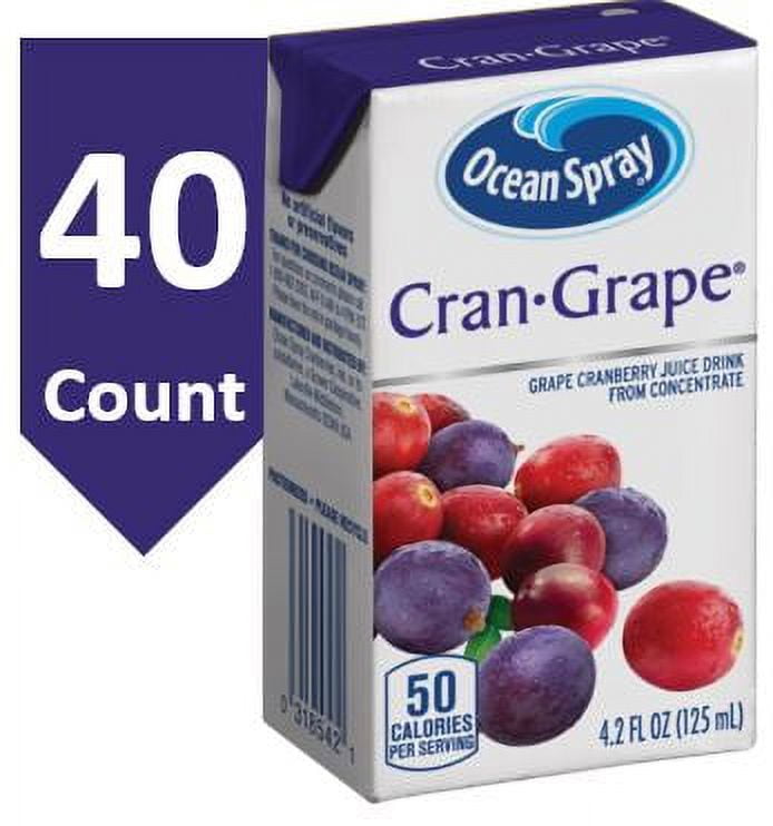 Ocean Spray Juice Drink, Cranberry Grape Juice, 4.23 Fl Oz, 40 Count Snack Pack Size