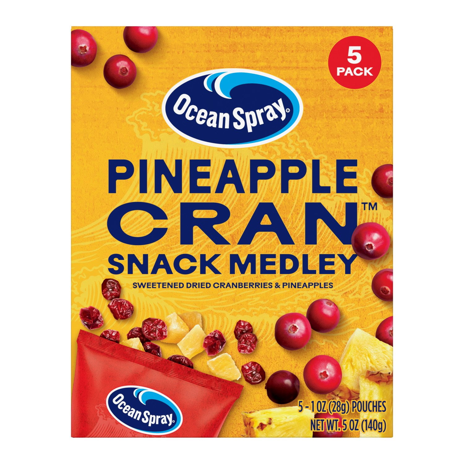 Ocean Spray Pineapple Cran Snack Medley, Cranberry and Pineapple Dried Fruit Snack, 1 Oz Pouches, 5 Count