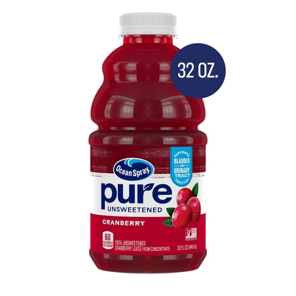 Ocean Spray Pure Unsweetened Cranberry, 100% Cranberry Juice, 32 fl oz Bottle
