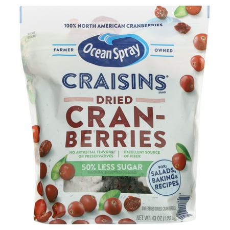 Ocean Spray Craisins, 50% Less Sugar Dried Cranberries, Dried Fruit, 43 oz.