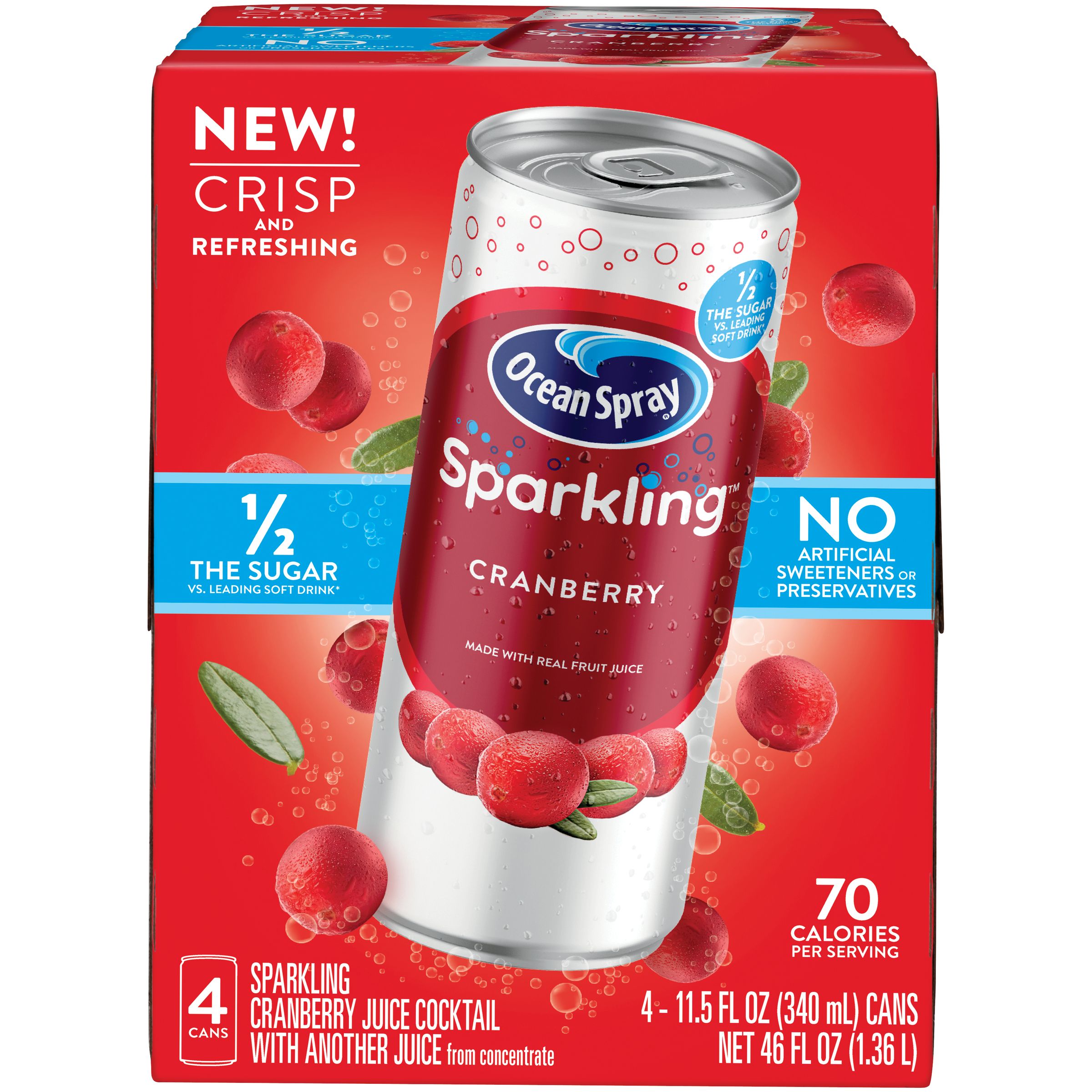 Ocean Spray® Sparkling Cranberry Juice Drink, 11.5 fl oz Cans, 4 Count - image 1 of 7