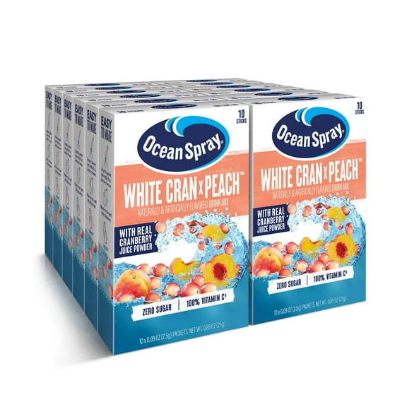 Ocean Spray White Cran-Peach Zero Sugar Drink Mix Packets (12 boxes, 120 Sticks)