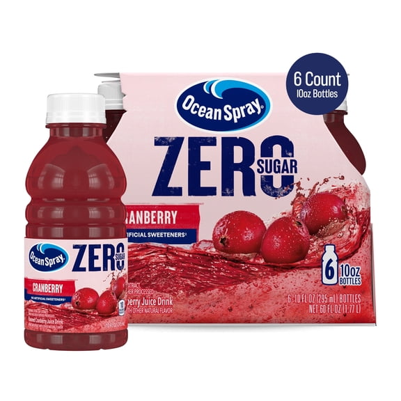 Ocean Spray ZERO Sugar Cranberry Juice Drink, 10 Fl Oz Bottle, 6 Count