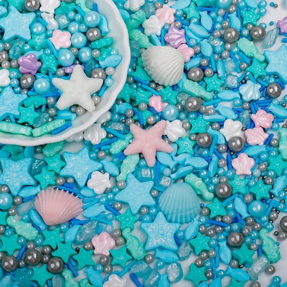 Ocean Sprinkles for Cupcakes, 3.35oz Edible Sea Shell Seahorse Starfish Fish & Pearl Sugar Decorations, Cake Decorating Sprinkle Mix for Cookies Ice Cream Desserts, Birthday Party Baking Supplies