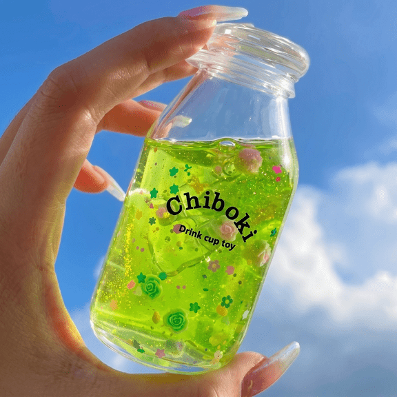Ocean Squishy Bottle Fidget Toys,Clear Bottle Sensory toys,Layered Sand Bottle Stress Relief Desk stress balls for girl,Cute Soft Pull Stretch Squishies Water Bottles Squeeze Toy B