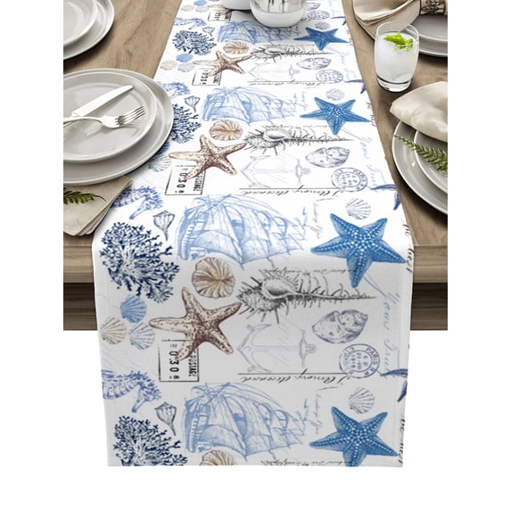 Ocean StarCoral Vessel Shell Table Runner Christmas Dinner Table Cloth Wedding Party Decor Cotton Linen Tablecloth