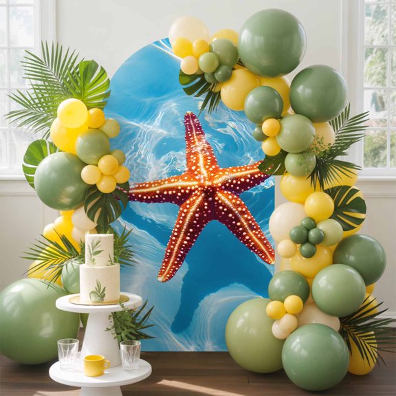 Ocean Starfish Arch Backdrop Cover, 4FT, Summer Water Modern Coastal Nautical Spandex Arch Covers Double-Sided Backdrop for Wedding Birthday Party Photo Background Decoration