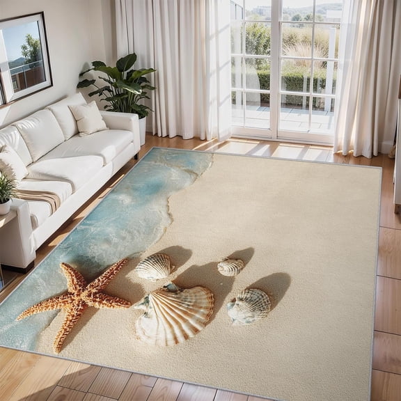Ocean Starfish Area Rug Seashell Beach Carpet Washable Non Slip Soft Living Room Bedroom Entrance Mat 2x3ft