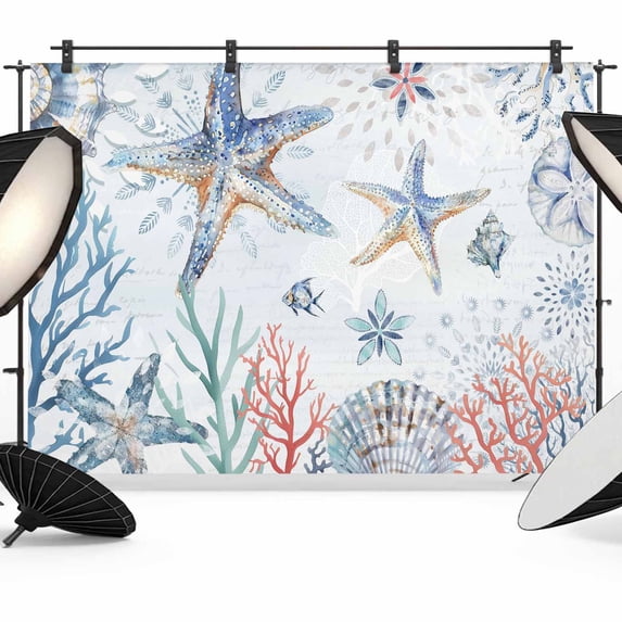 Capos Shells Backdrop Ocean Starfish Backdrop for Photography,Fabric Photo Background ...