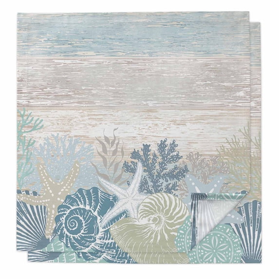Ocean Starfish Cloth Napkins, Coastal Corals Mist Blue Beach Rustic Wood Washable and Reusable Dinner Napkins Set of 2, Table Napkin for Kitchen Party Birthday Wedding Hotel Housewarming 20"x20"