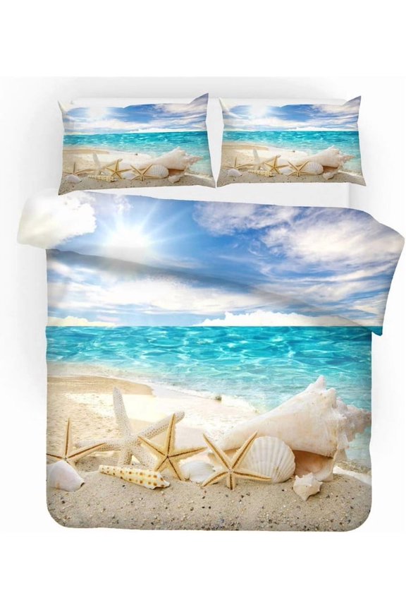 Ocean Starfish Duvet Cover Set - Tropical Beach Theme Bedding for Kids & Adults, Soft Summer Hawaiian Vacation Comforter Cover, Full Size Sea Decor