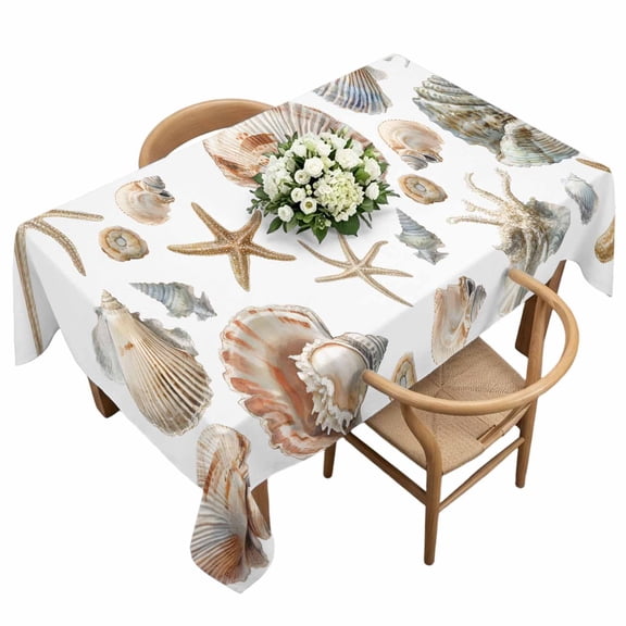 Ocean Starfish Rectangle Tablecloth Brown Shell Seashell Summer Nautical Waterproof Wrinkle Free Soft Table Cloth Spill-Proof Washable Table Cover for Dining Party Picnic 60 x 120 Inch