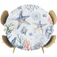 thumbnail image 1 of Ocean Starfish Round Tablecloth, Fitted Table Cover with Elastic for 45"-54" Round Tables, Summer Coastal Coral Flower Shells Table Cloth Outdoor Indoor Dinning Party Waterproof Tablecloths, 1 of 7