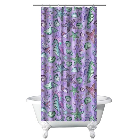 Ocean Starfish and Seahorse Shower Curtain with Tropical Beach Nautical Coral and Fish Pattern, Vintage Marine Seaside Design, Waterproof Fabric Curtain with Hooks