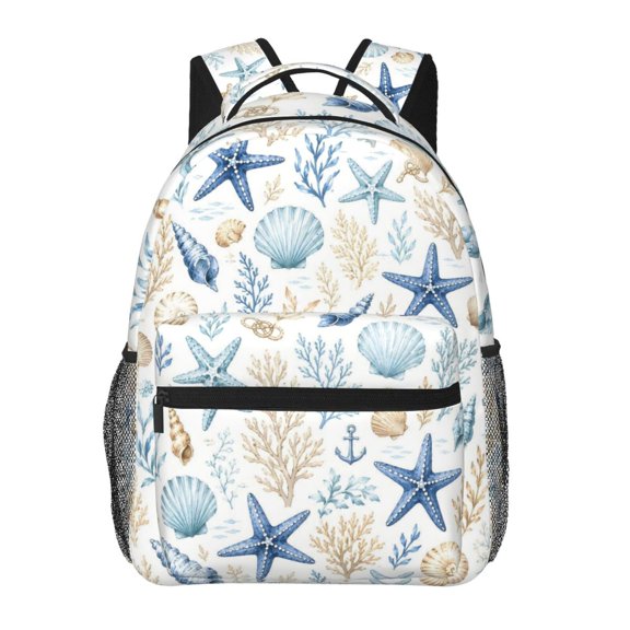 Ocean Starfish Seashell Backpack Lightweight Travel Bag for Men and Women