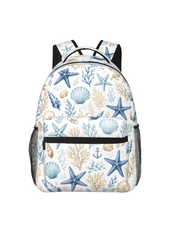 Ocean Starfish Seashell Backpack Lightweight Travel Bag for Men and Women