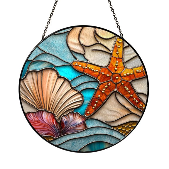 Ocean Starfish Seashell Pattern PDF, Stained Glass Design Template for Craft and DIY Art Making