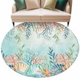thumbnail image 1 of Ocean Starfish Seaweed Round Area Rugs Collection 6', Summer Coastal Beach Shell Coral Teal Non Slip Indoor Circular Throw Runner Rug Floor Mat Carpet for Living Room Dining Table Bedroom Nursery, 1 of 9