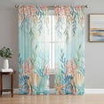 thumbnail image 1 of Ocean Starfish Seaweed Sheer Curtains 96 Inch Length 2 Panels for Living Room, Summer Coastal Beach Shell Coral Teal Voile Kitchen Curtain Set, Luxury Privacy Drapes Window Treatment for Bedroom, 1 of 7