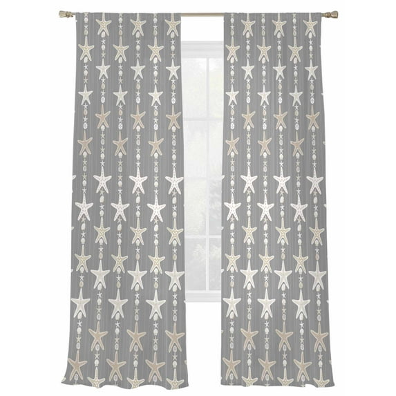 Ocean Starfish Sheer Curtains 84 inches Long, Retro Shell Starfish Grey White Texture Light Filtering Sheer Window Curtains Rod Pocket Voile Drapes for Bedroom Living Room, 2 Panels 52"W x 84"L