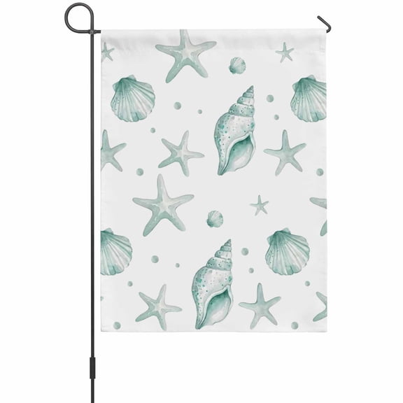 Ocean Starfish Shell Garden Flag 12 x 18 Inches, Summer Watercolor Green Sea Marine Life Weather Proof Outdoor Patio Flags Double Sided Small Garden Decoration for Yard Outside Home
